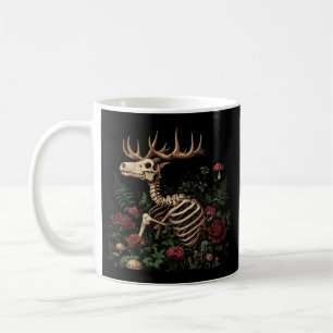 Caneca De Café Esqueleto de Veado Místico Floral Gótico 