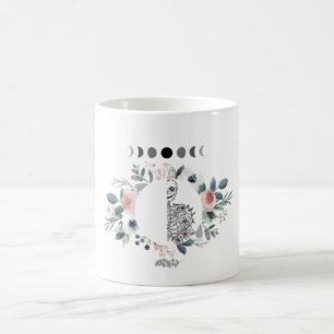 Caneca De Café Esqueleto em Flores com Fases da Lua