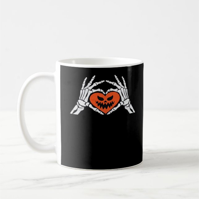 Caneca De Café Esqueleto Mão Um Clássico De Coração De Halloween  (Esquerda)