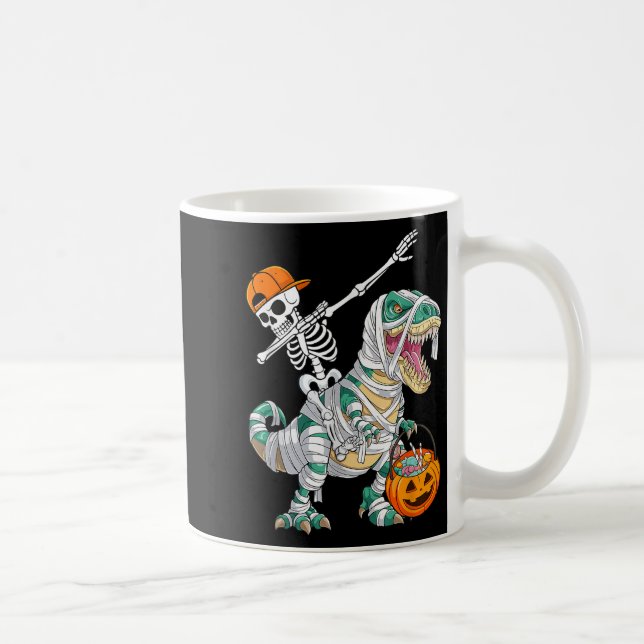 Caneca De Café Esqueleto Montando Dançando Dab Dinossauro T Rex H (Direita)
