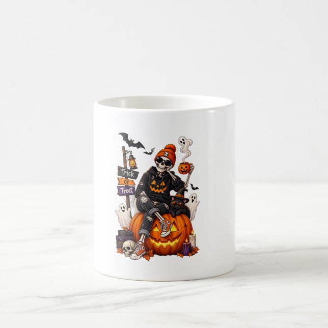 Caneca De Café Esqueleto Personalizado de Halloween Fique Assusta (Centro)