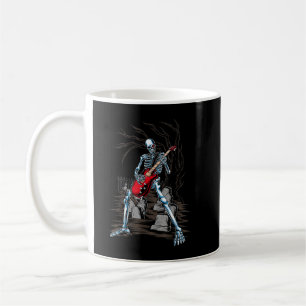 Caneca De Café Esqueleto Tocando Guitarra Elétrica Acústica Hallo