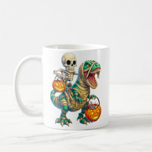 Caneca De Café Esqueleto Whimsso Andando Múmia T-Rex Halloween