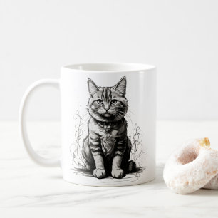 Caneca De Café Esquema do Lápis de Gato Bonito