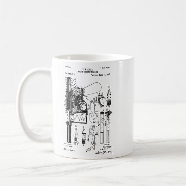 Caneca De Café Esquemática de modelos de patentes Mauser C96 Broo (Esquerda)