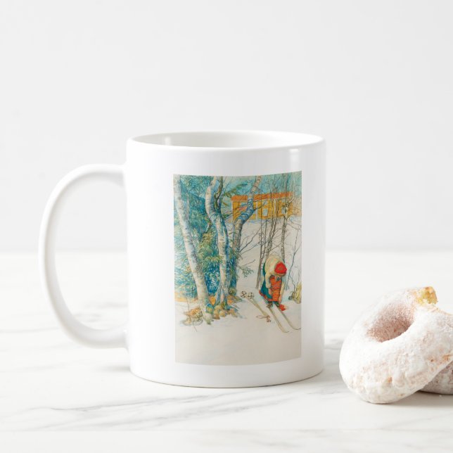 Caneca De Café Esqui do inverno por Carl Larsson (Com Donut)