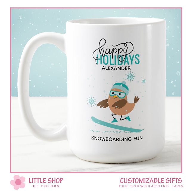 Caneca De Café Esqui Personalizado de Natal Pássaro (Criador carregado)