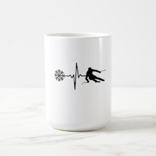 Caneca De Café Esqui - Presente Skiing Heartbeat Skier
