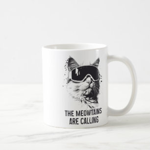 Caneca De Café Esqui Snowboard Gato Divertido O Meowtains Está Ch