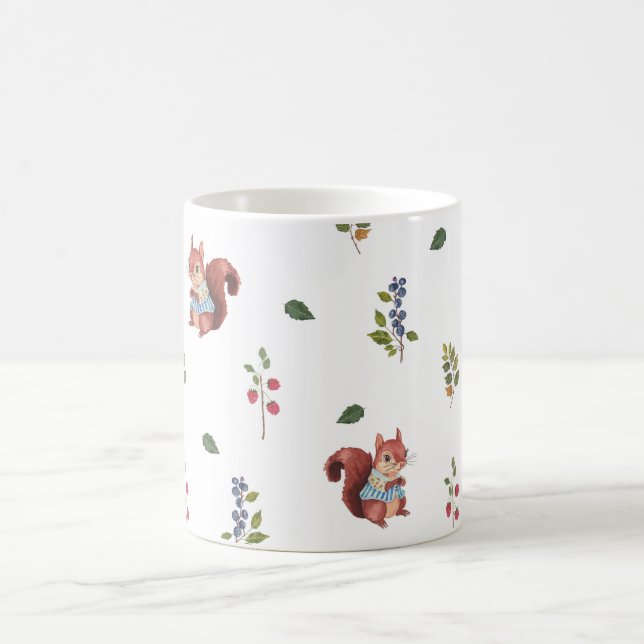 Caneca De Café Esquilo Adorável e Padrão Florestal de Berries (Centro)