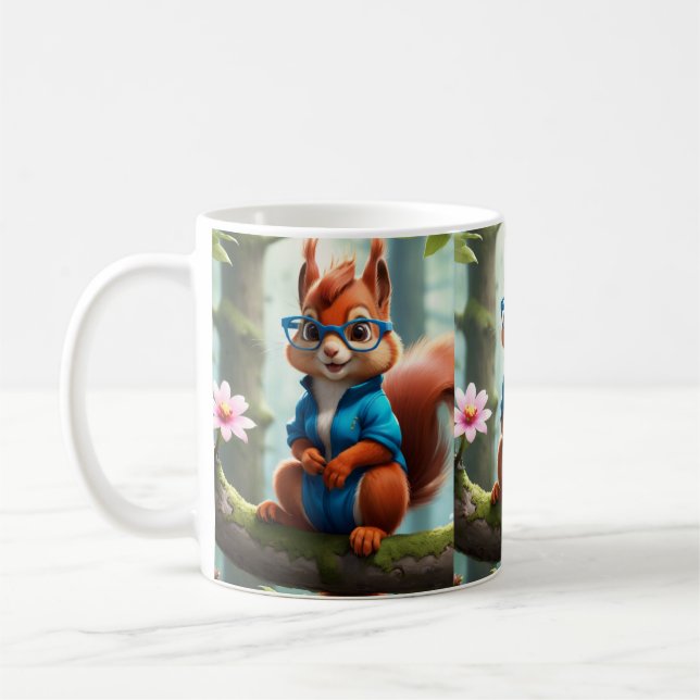 Caneca De Café Esquilo Bonito na Ramificação da Árvore (Esquerda)