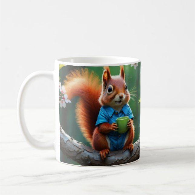Caneca De Café Esquilo Bonito Sentado na Ramificação da Árvore (Esquerda)