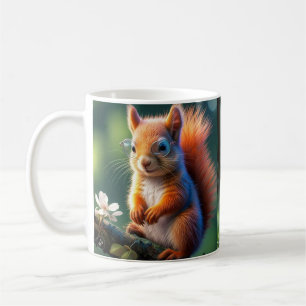 Caneca De Café Esquilo Castanho Bonito Sentado No Ramal