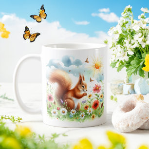Caneca De Café Esquilo de Aquarela primavera - Mug de Criança Per
