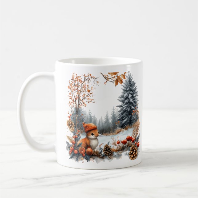 Caneca De Café Esquilo de Inverno Personalizado na Floresta Geada (Esquerda)