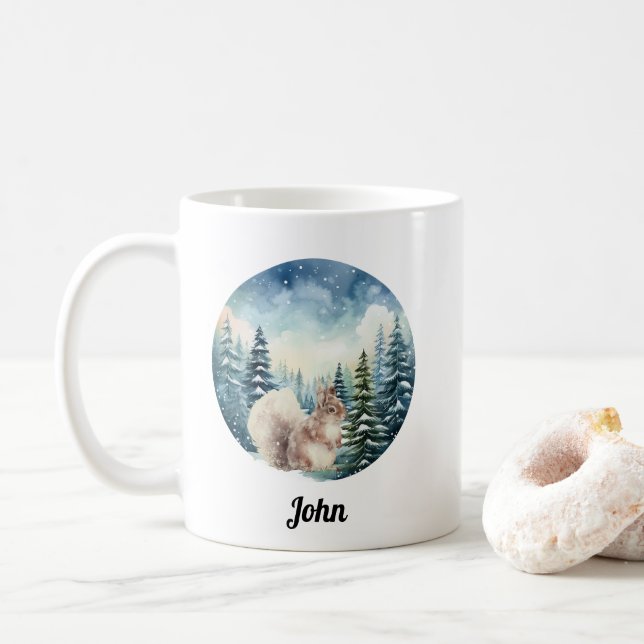 Caneca De Café Esquilo de Natal de Floresta das Montanhas Holiday (Com Donut)