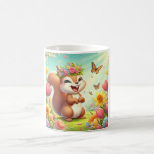 Caneca De Café Esquilo de primavera feliz e bonito
