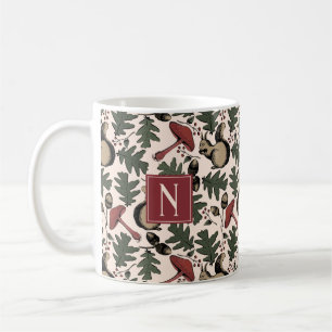 Caneca De Café Esquilo e Cogumelos da Floresta de Inverno Monogra