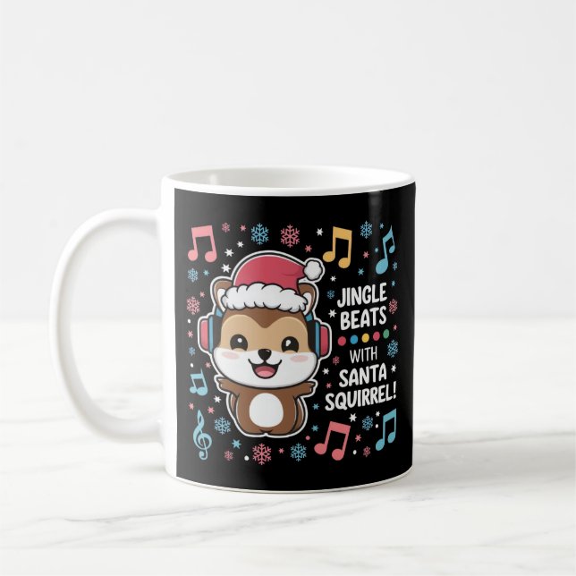 Caneca De Café Esquilo em Fones de ouvido e Santa Hat - Jingle Be (Esquerda)