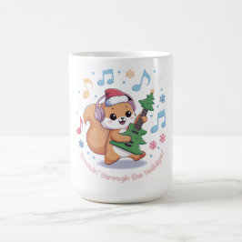 Caneca De Café Esquilo Festivo tocando guitarra cercada de neve