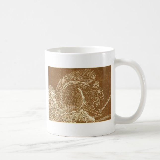 Caneca De Café Esquilo Linocut de Brown (Direita)