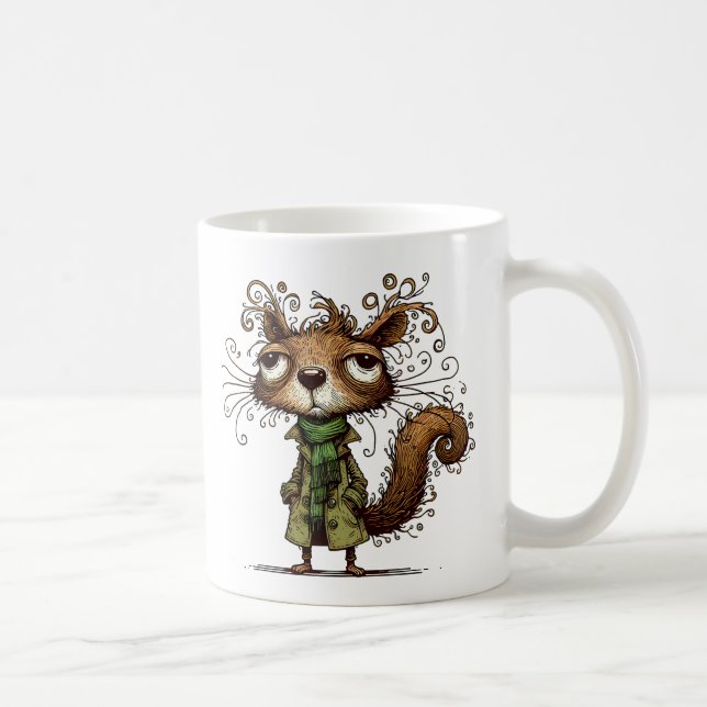 Caneca De Café Esquilo num Trenchcoat Verde (Direita)