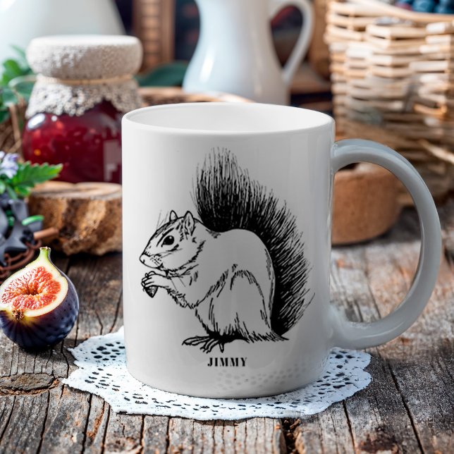 Caneca De Café Esquilo Personalizado - Vida Selvagem Ilustrada (This illustration was inspired by a favorite squirrel friend, whose name was Jimmy. )
