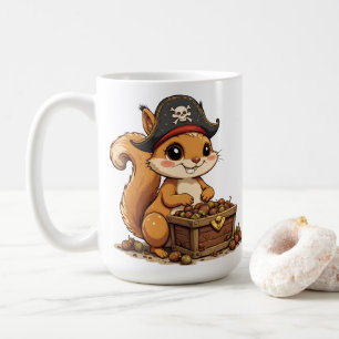 Caneca De Café Esquilo Pirata com Tesouro de Nozes Engraçado Fofo