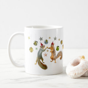 Caneca De Café Esquilos com estrelas e Douradas bolas Feriado Mug