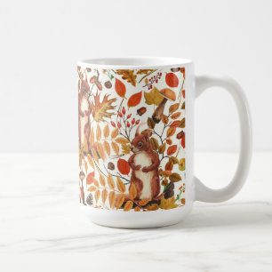 Caneca De Café Esquilos de outono e flora autóctone em branco