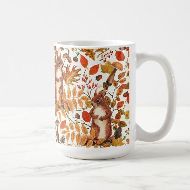 Caneca De Café Esquilos de outono e flora autóctone em branco (Direita)