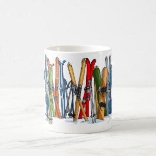 Caneca De Café Esquis e snowboards na neve