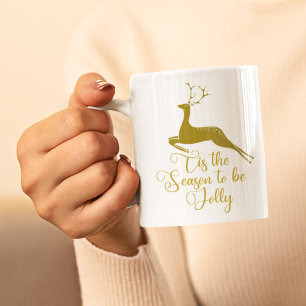 Caneca De Café Esta é a estação para ser Jolly Dourada Reindee
