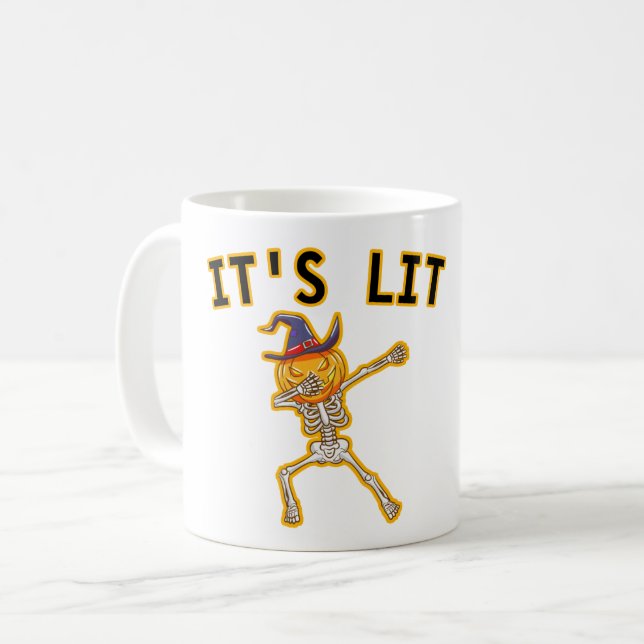 CANECA DE CAFÉ ESTÁ ENCERRADO - DABBING HALLOWEEN SKELETON PUMPKI (Frente Esquerda)