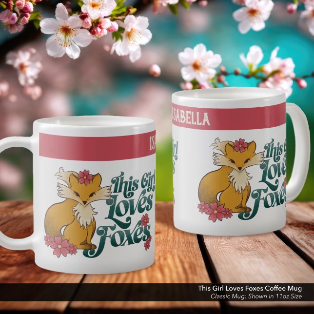Caneca De Café Esta Rapariga Adora Raposas ("This Girl Loves Foxes" Personalized Coffee Mug with Whimsical Hand Drawn Fox Artwork.)