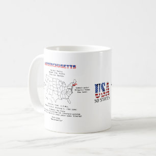 Caneca De Café Estado Americano de Massachusetts em um mapa e det