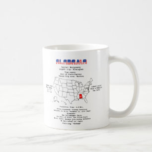 Caneca De Café Estado Americano do Alabama em um mapa e informaçõ