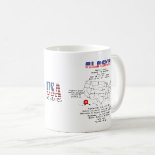 Caneca De Café Estado Americano do Alasca em um mapa e informaçõe