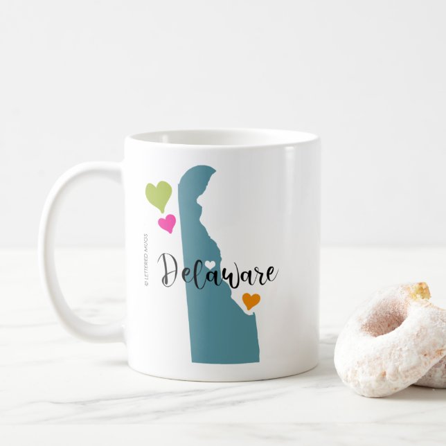 Caneca De Café Estado de Delaware com Hearts (Com Donut)