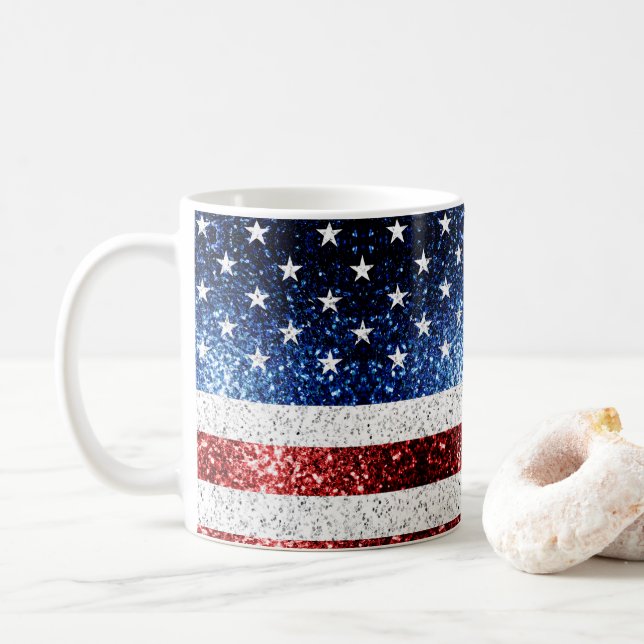 Caneca De Café Estados Unidos: bandeira azul-vermelho brilha (Com Donut)
