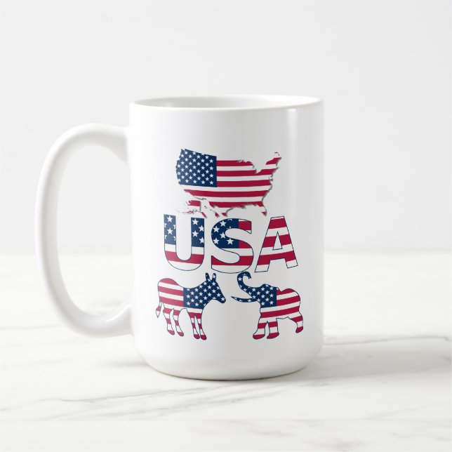 Caneca De Café Estados Unidos Mapa de Bandeira do Elefante Donkey (Esquerda)
