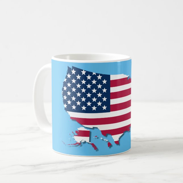 Caneca De Café Estados Unidos Mapa e Bandeira Branco Azul (Frente Esquerda)