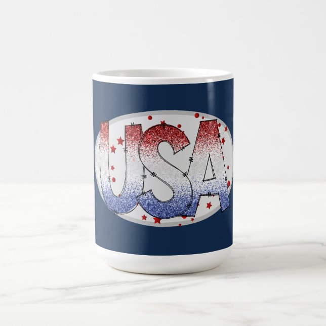 Caneca De Café Estados Unidos Shimmer e Stars Word Art (Centro)