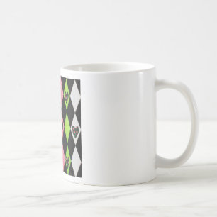 Caneca De Café Estampa Colorida de Arlequim com Corações de Rosa
