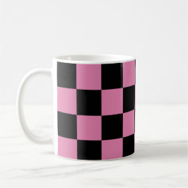 Caneca De Café Estampa Xadrez Preto e Rosa