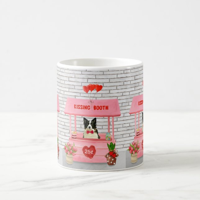 Caneca De Café Estande de Beijos de Cachorro Border Collie no Dia (Centro)