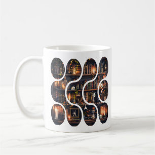 Caneca De Café Estante Mágica da Dark Academia Design Vintage