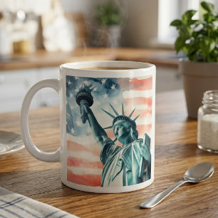 Caneca De Café Estátua da Liberdade com bandeira americana