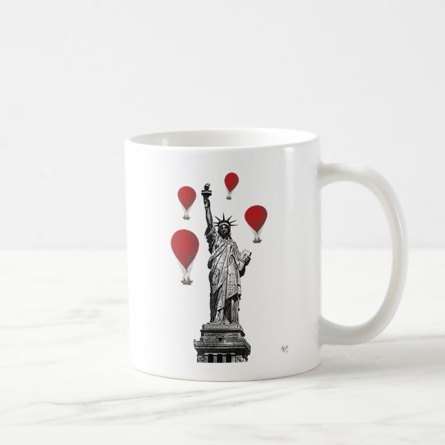 Caneca De Café Estátua da Liberdade e Balões de Ar Quente Vermelh (Direita)