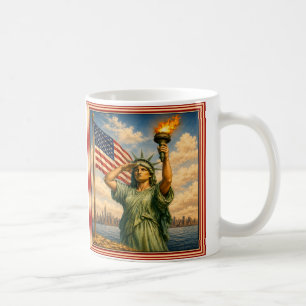 Caneca De Café Estátua da Liberdade Saudações - Amo NYC e EUA 